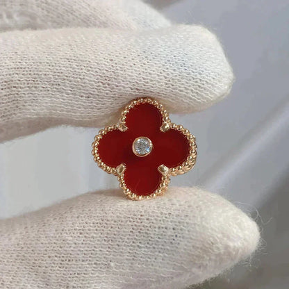 [✨ROSE💎]CLOVER MEDIUM 1 MOTIFS CARNELIAN  DIAMOND earrings