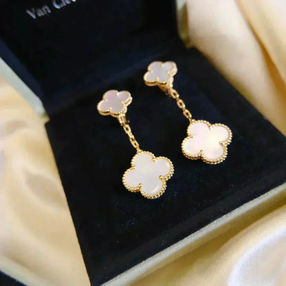 [✨ROSE💎]CLOVER 2 MOTIF WHITE MOP EARRINGS