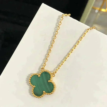[✨ROSE💎]CLOVER 15MM MALACHITE SINGLE FLOWER  NECKLACE