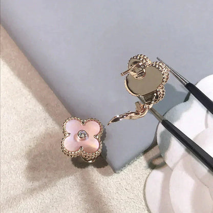 [✨ROSE💎]CLOVER MEDIUM 1 MOTIFS  PINK MOP DIAMOND EARRINGS