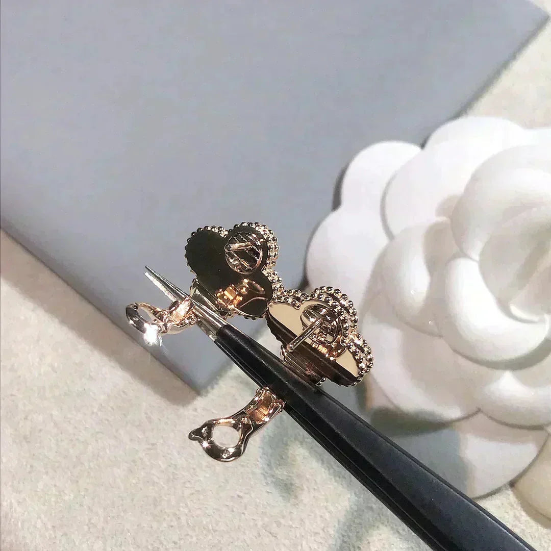 [✨ROSE💎]CLOVER MEDIUM 1 MOTIFS  PINK MOP DIAMOND EARRINGS