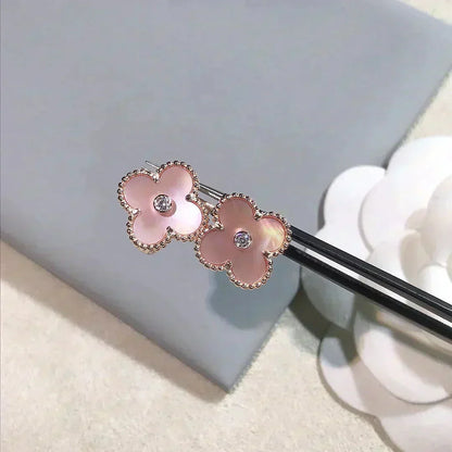[✨ROSE💎]CLOVER MEDIUM 1 MOTIFS  PINK MOP DIAMOND EARRINGS