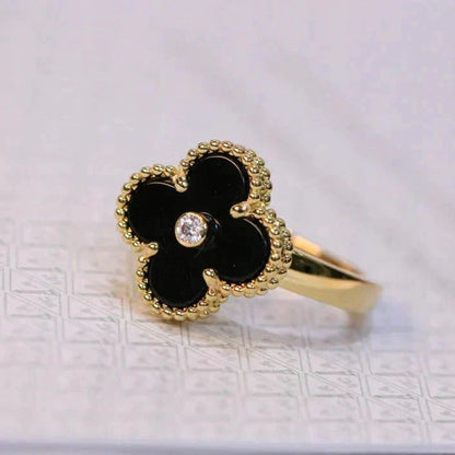 [✨ROSE💎]CLOVER ONYX RING GOLD DIAMOND