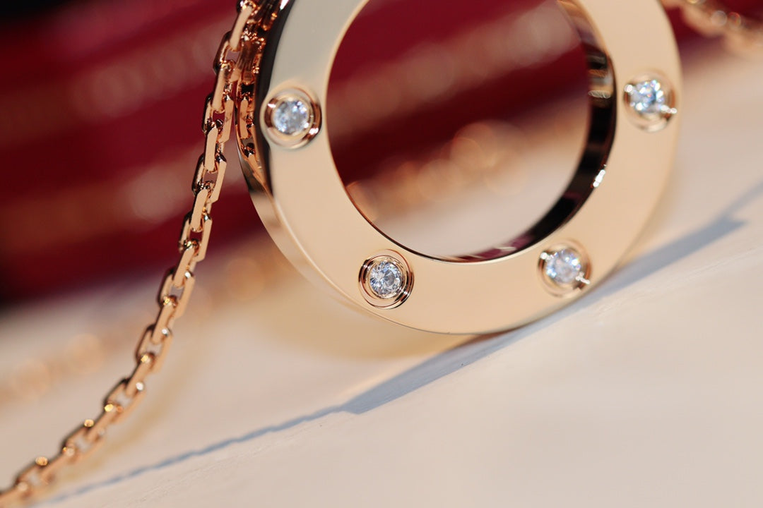 [✨ROSE💎]LOVE NECKLACE 16MM 6 DIAMONDS PINK GOLD