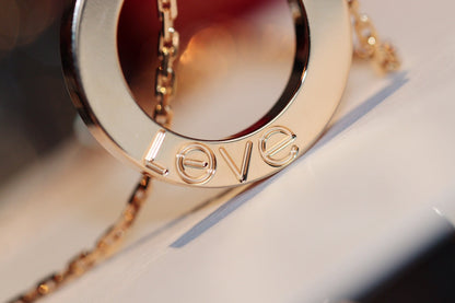 [✨ROSE💎]LOVE NECKLACE 16MM 6 DIAMONDS PINK GOLD