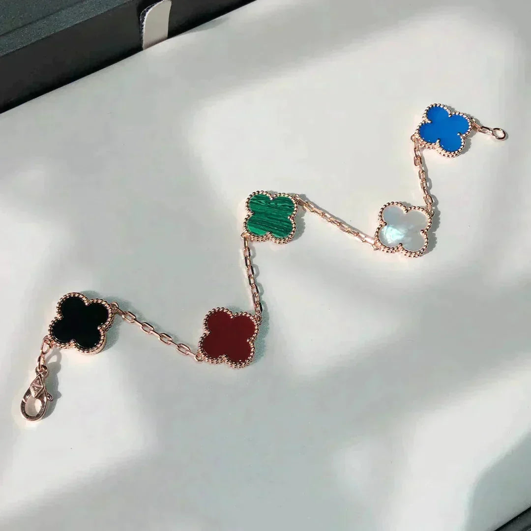 [✨ROSE💎]CLOVER 5 MOTIFS MULTICOLOR BRACELET