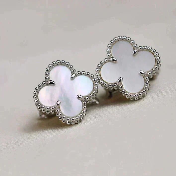 [✨ROSE💎]CLOVER MEDIUM 1 MOTIFS  WHITE MOP EARRINGS SILVER