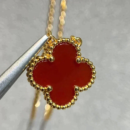 [✨ROSE💎]CLOVER 15MM CARNELIAN SINGLE FLOWER NECKLACE