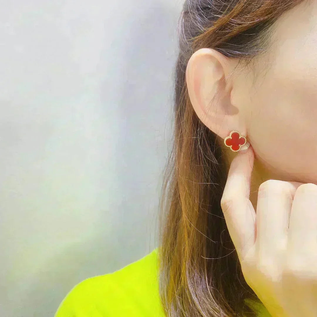 [✨ROSE💎]CLOVER MEDIUM 1 MOTIFS CARNELIAN  EARRINGS