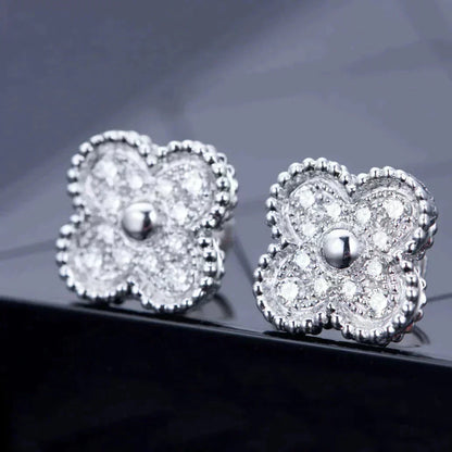 [✨ROSE💎]CLOVER 1 MOTIFS DIAMOND STUD EARRINGS SILVER