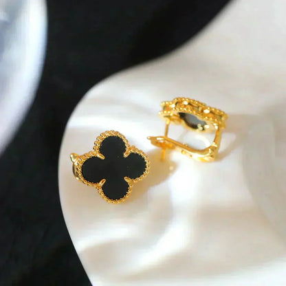 [✨ROSE💎]CLOVER MEDIUM 1 MOTIFS  ONYX STUD EARRINGS