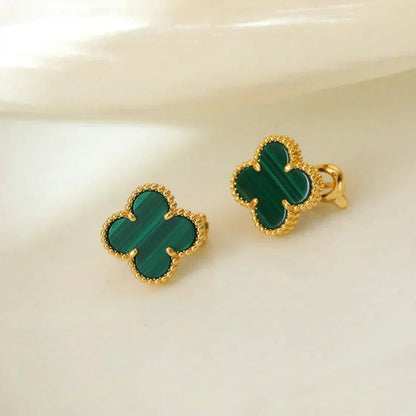 [✨ROSE💎]CLOVER MEDIUM 1 MOTIFS MALACHITE  EARRINGS