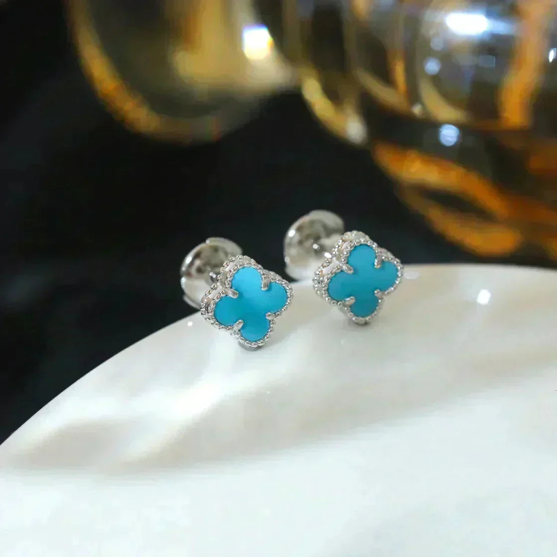 [✨ROSE💎]CLOVER MINI 9.5MM ONYX STUD EARRINGS SILVER