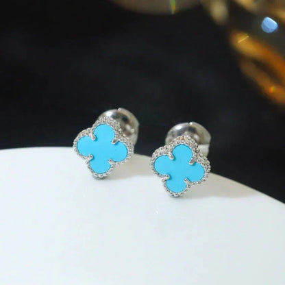 [✨ROSE💎]CLOVER MINI 9.5MM ONYX STUD EARRINGS SILVER