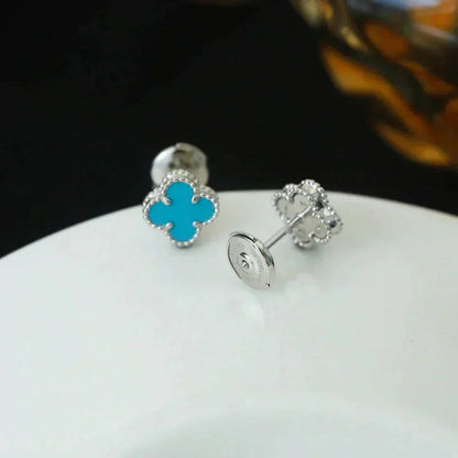 [✨ROSE💎]CLOVER MINI 9.5MM ONYX STUD EARRINGS SILVER