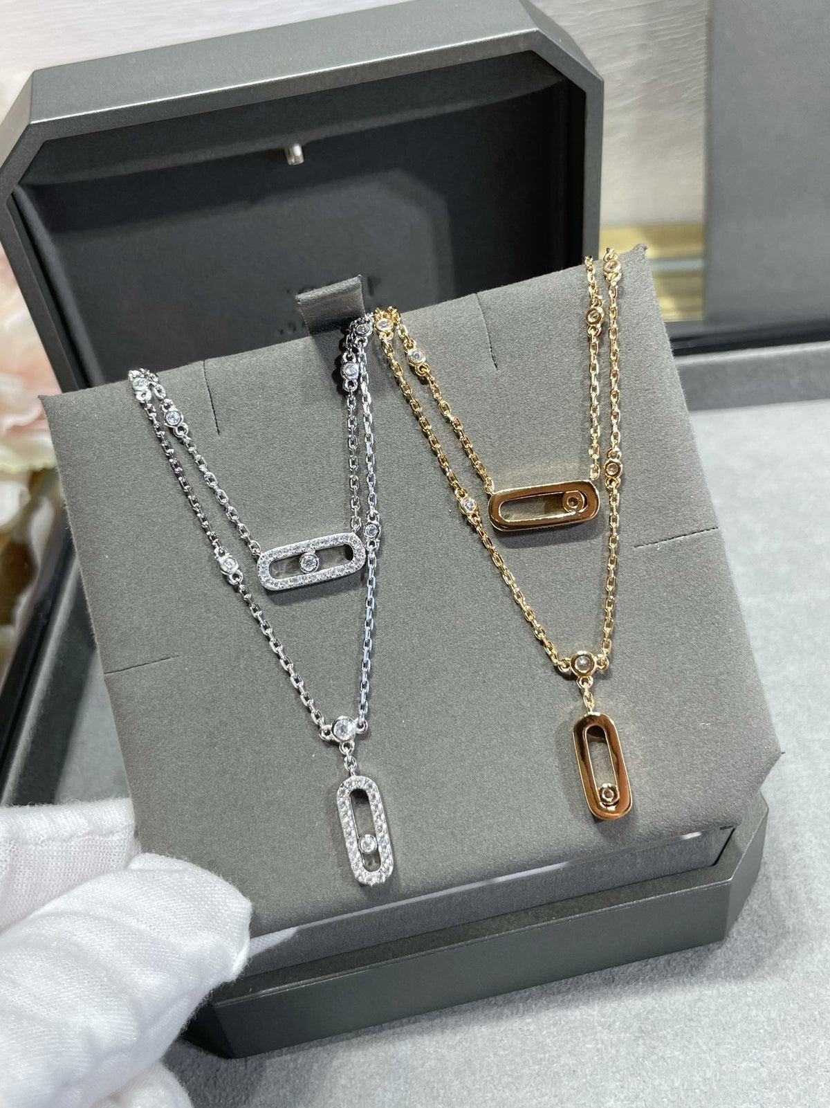 [✨ROSE💎]MOVE 2 ROW DIAMOND NECKLACE