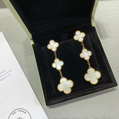 [✨ROSE💎]CLOVER MOP 3 MOTIFS GOLD EARRINGS