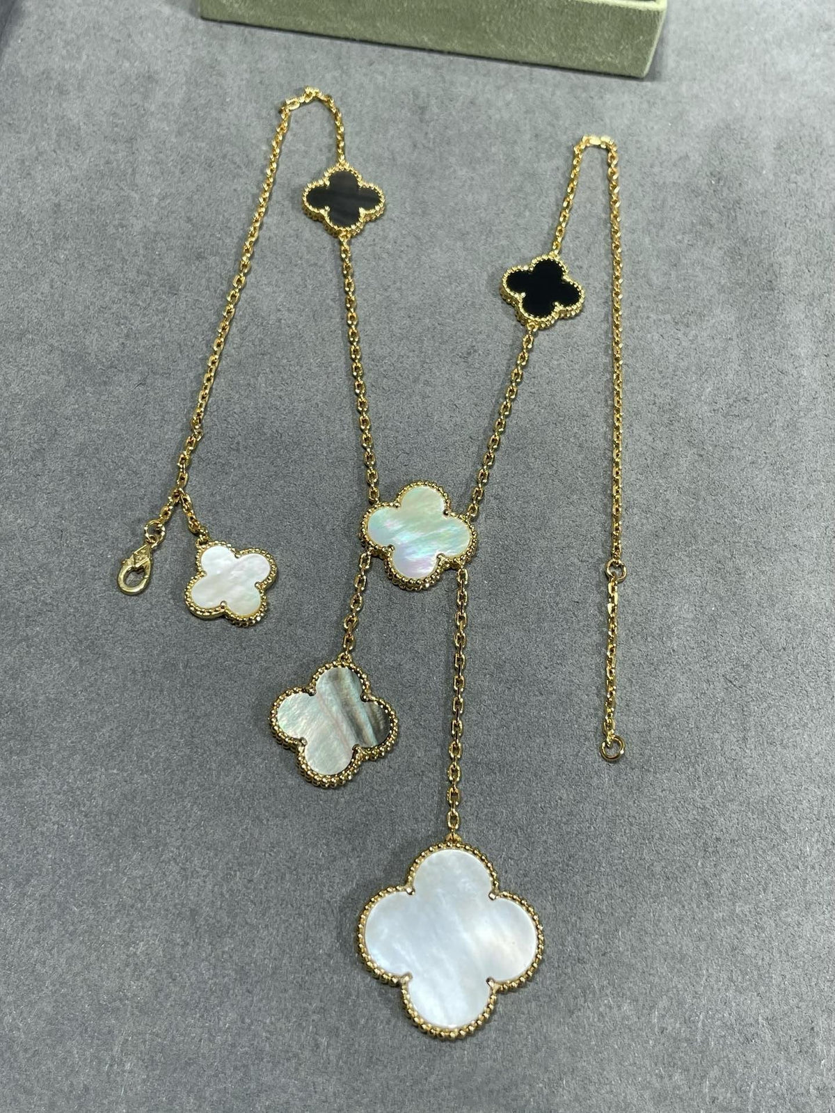 [✨ROSE💎]CLOVER 6 MOTIF MOP ONYX GOLD NECKLACE
