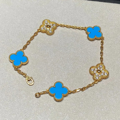 [✨ROSE💎] CLOVER 5 MOTIF BLUE AGATE BRACELET COLLECTION
