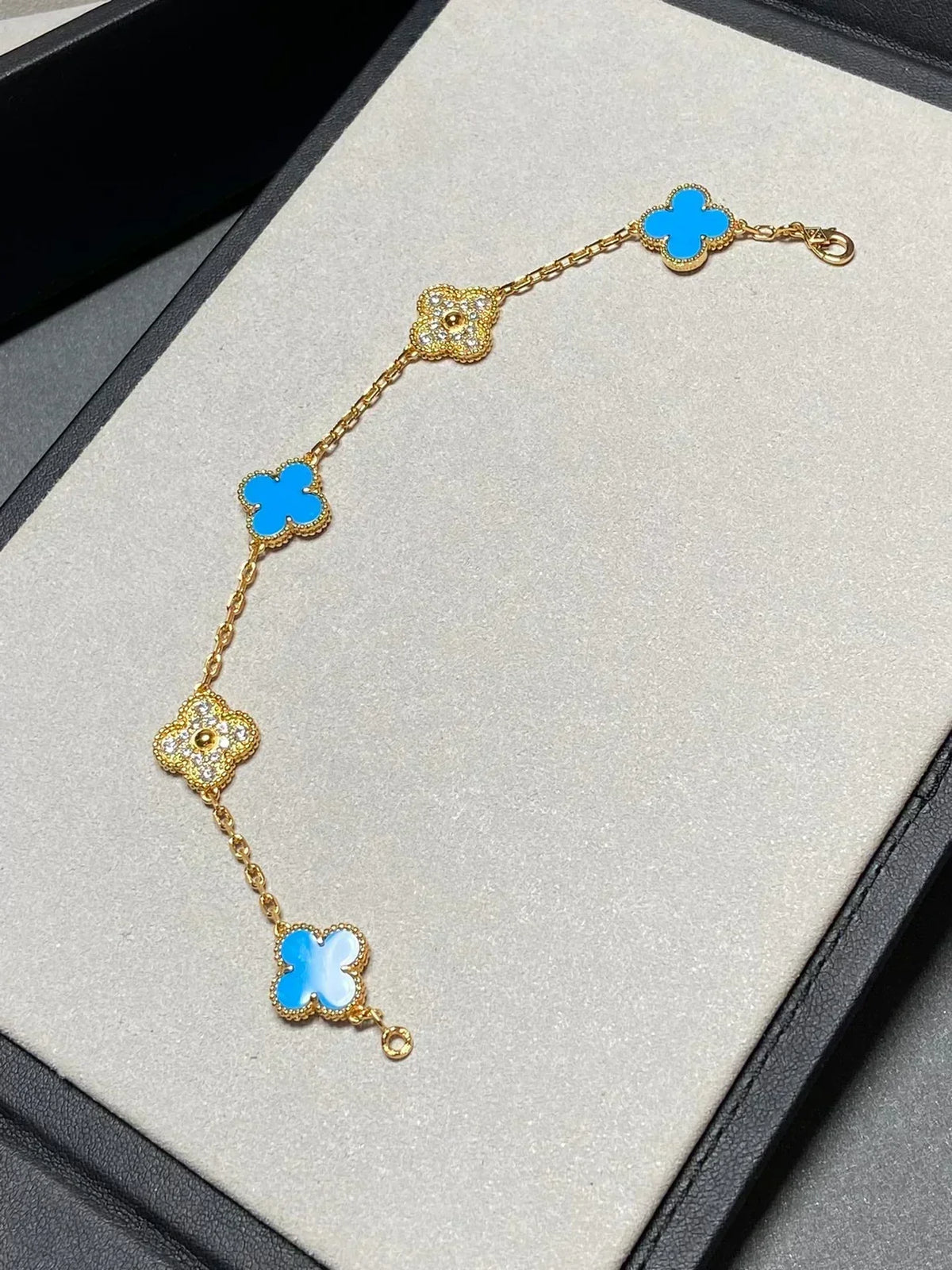 [✨ROSE💎] CLOVER 5 MOTIF BLUE AGATE BRACELET COLLECTION