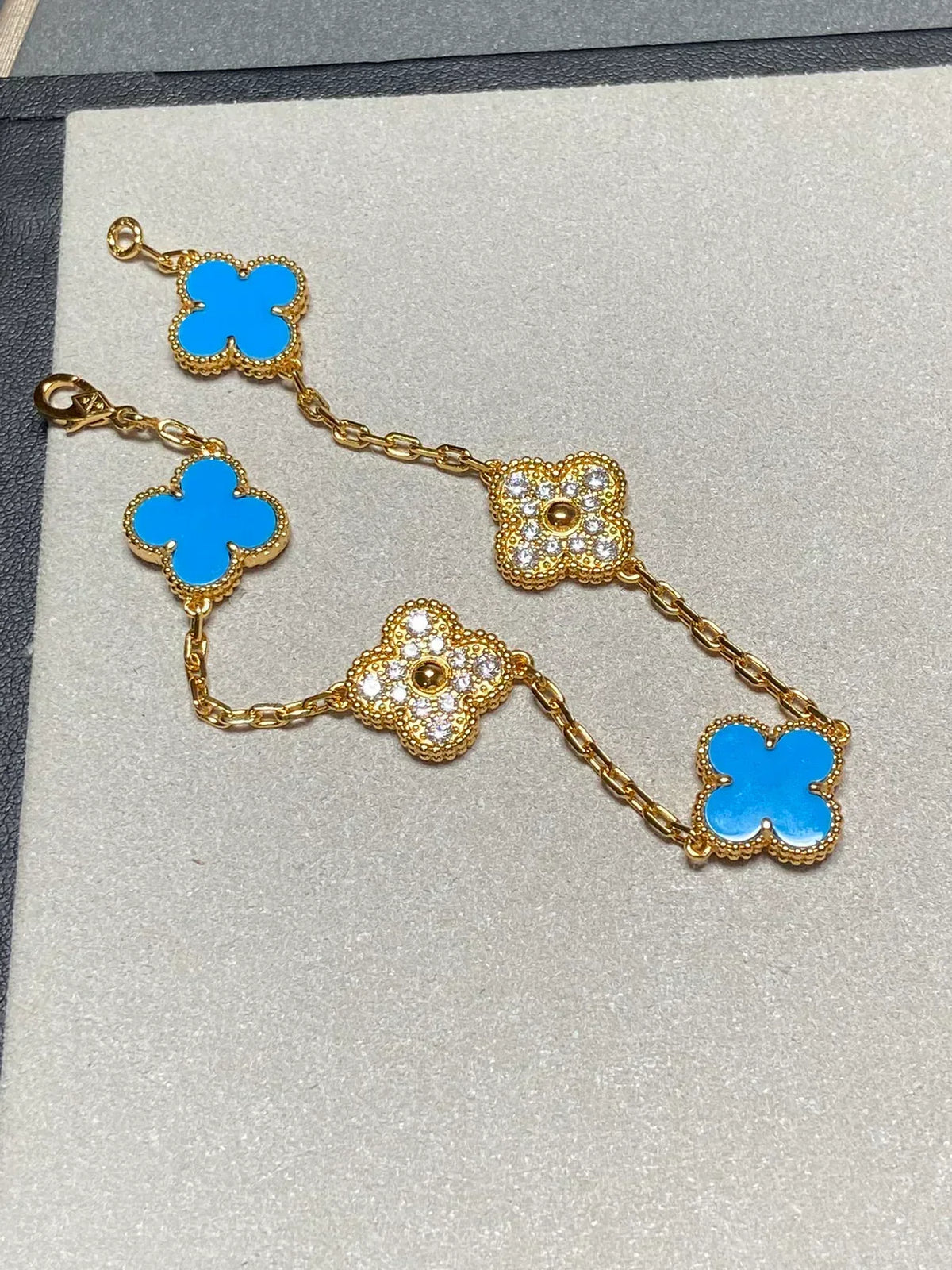 [✨ROSE💎] CLOVER 5 MOTIF BLUE AGATE BRACELET COLLECTION