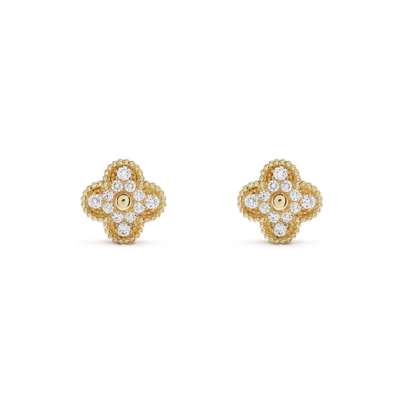 [✨ROSE💎]CLOVER MEDIUM 1 MOTIFS FUll DIAMOND EARRINGS