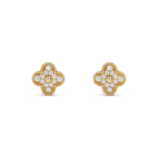[✨ROSE💎]CLOVER MEDIUM 1 MOTIFS FUll DIAMOND EARRINGS