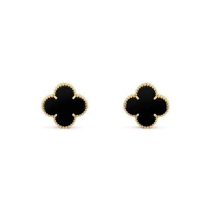 [✨ROSE💎]CLOVER MEDIUM 1 MOTIFS  ONYX STUD EARRINGS