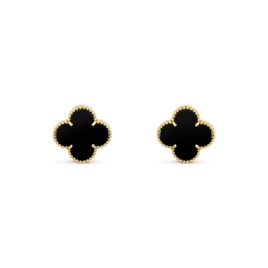 [✨ROSE💎]CLOVER MEDIUM 1 MOTIFS  ONYX STUD EARRINGS