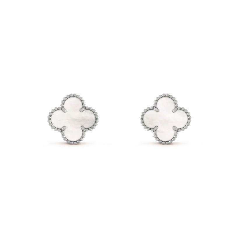 [✨ROSE💎]CLOVER MEDIUM 1 MOTIFS  WHITE MOP EARRINGS SILVER