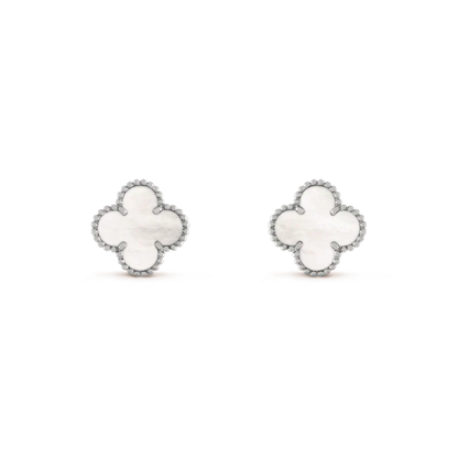 [✨ROSE💎]CLOVER MEDIUM 1 MOTIFS  WHITE MOP EARRINGS SILVER