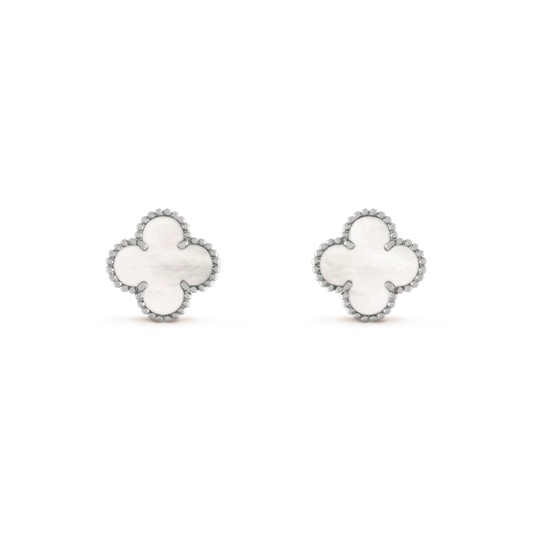 [✨ROSE💎]CLOVER MEDIUM 1 MOTIFS  WHITE MOP EARRINGS SILVER