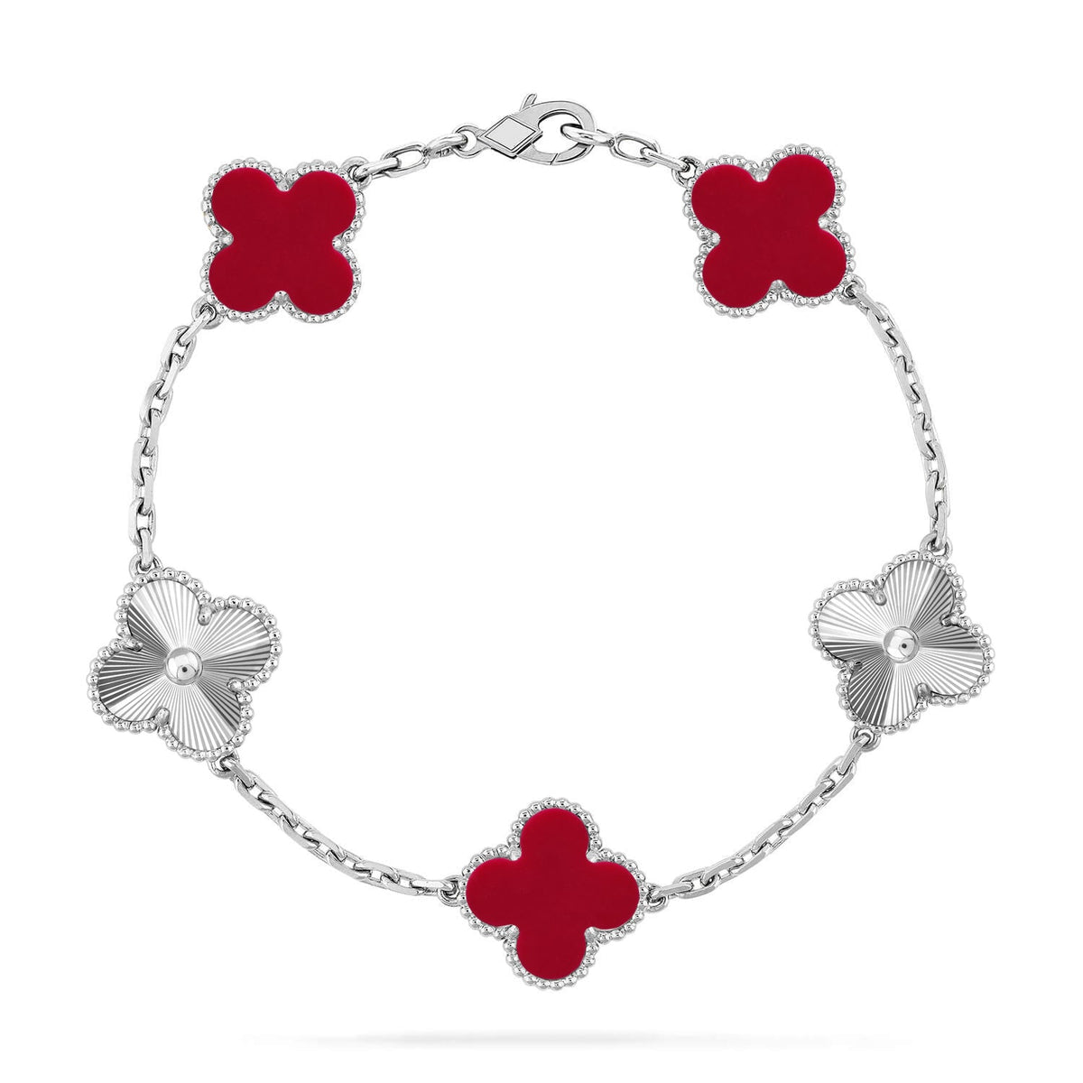 [✨ROSE💎] CLOVER 5 MOTIF RED CORNELIAN BRACELET COLLECTION