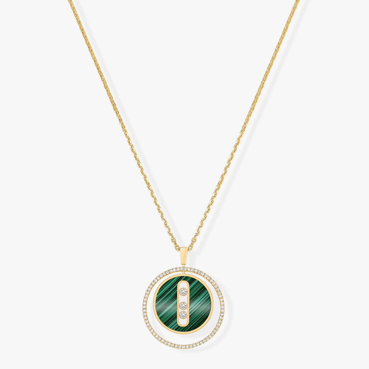 [✨ROSE💎]LUCKY MOVE 3 DIAMOND MALACHITE GOLD DIAMOND NECKLACE