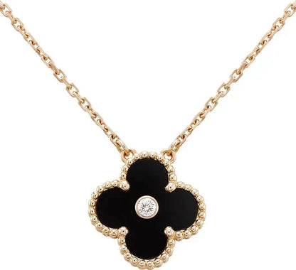 [✨ROSE💎]CLOVER 15MM DIAMOND ONYX NECKLACE
