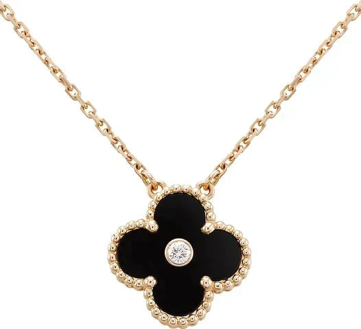 [✨ROSE💎]CLOVER 15MM DIAMOND ONYX NECKLACE