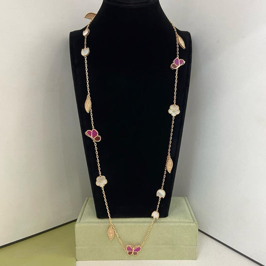 [✨ROSE💎]ROSE QUARTZ MIXED FLOWER BUTTERFLY SWEATER CHAIN