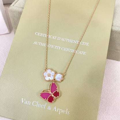 [✨ROSE💎]ROSE QUARTZ THREE‑IN‑ONE BUTTERFLY NECKLACE