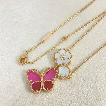 [✨ROSE💎]ROSE QUARTZ THREE‑IN‑ONE BUTTERFLY NECKLACE