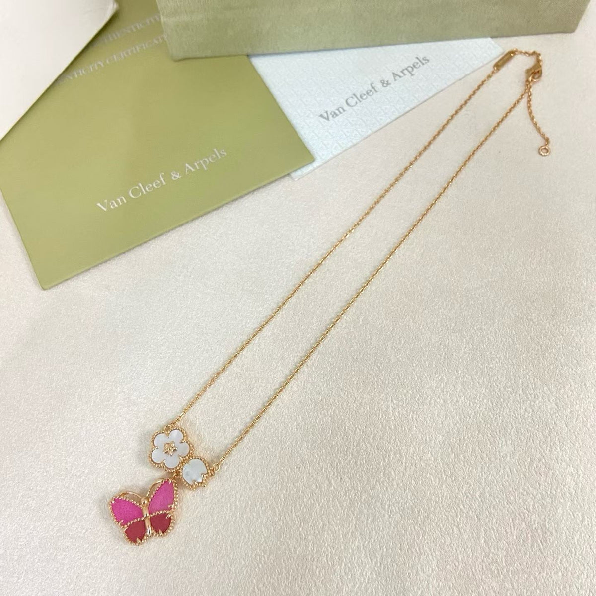 [✨ROSE💎]ROSE QUARTZ THREE‑IN‑ONE BUTTERFLY NECKLACE
