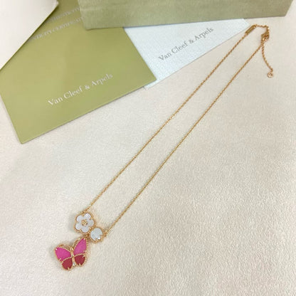 [✨ROSE💎]ROSE QUARTZ THREE‑IN‑ONE BUTTERFLY NECKLACE