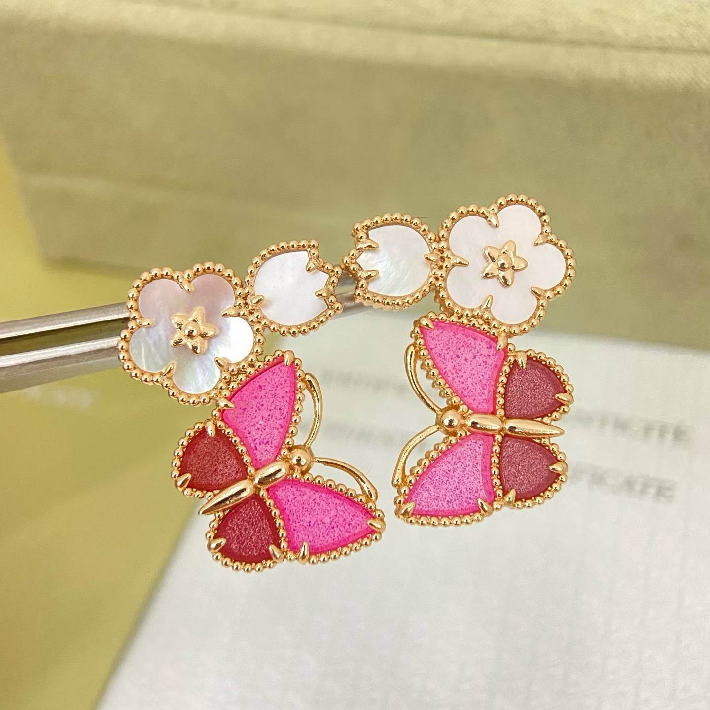 [✨ROSE💎]ROSE QUARTZ THREE‑IN‑ONE BUTTERFLY STUD EARRINGS