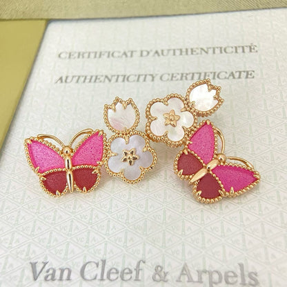 [✨ROSE💎]ROSE QUARTZ THREE‑IN‑ONE BUTTERFLY STUD EARRINGS
