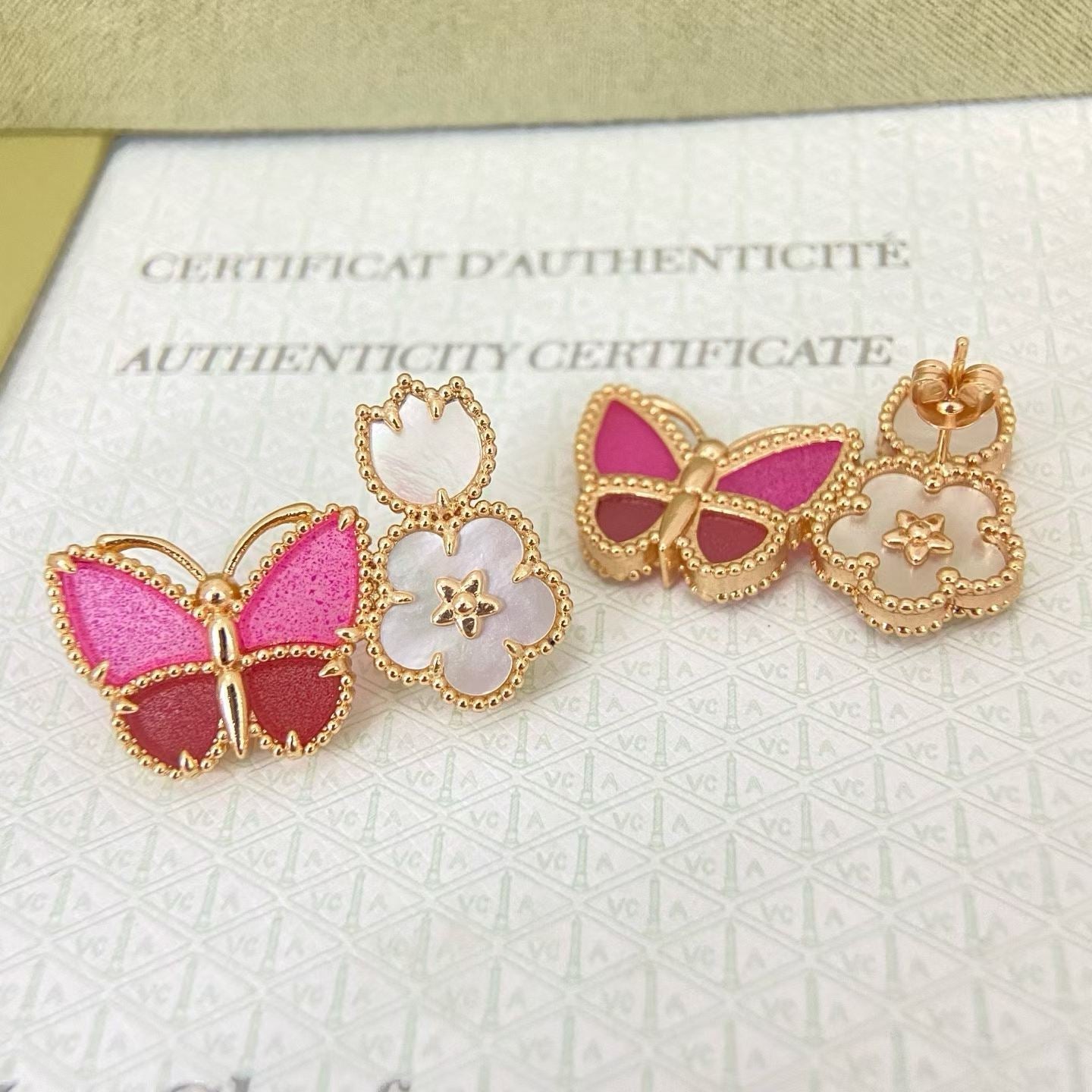 [✨ROSE💎]ROSE QUARTZ THREE‑IN‑ONE BUTTERFLY STUD EARRINGS