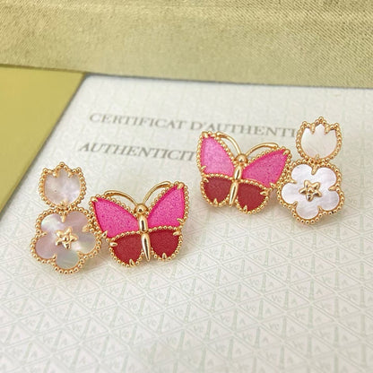 [✨ROSE💎]ROSE QUARTZ THREE‑IN‑ONE BUTTERFLY STUD EARRINGS