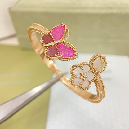 [✨ROSE💎]ROSE QUARTZ THREE‑IN‑ONE BUTTERFLY BRACELET