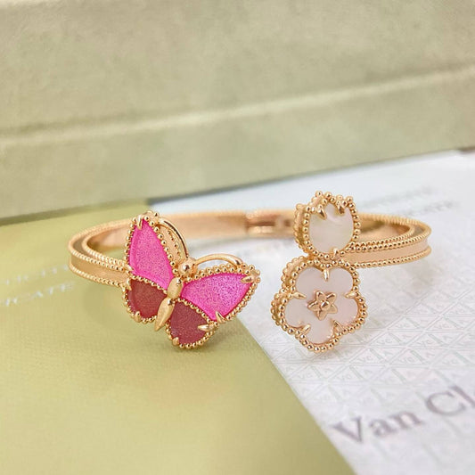 [✨ROSE💎]ROSE QUARTZ THREE‑IN‑ONE BUTTERFLY BRACELET