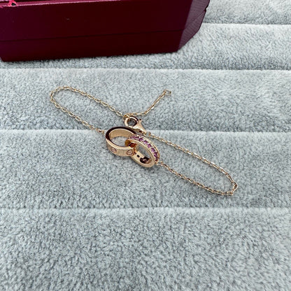 [✨ROSE💎]LOVE DOUBLE PINK STONES RING BRACELET