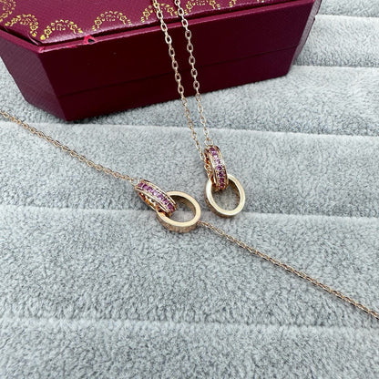 [✨ROSE💎]LOVE DOUBLE PINK STONES RING BRACELET