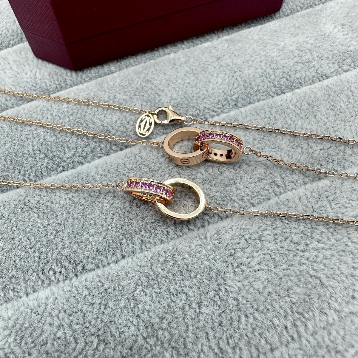 [✨ROSE💎]LOVE DOUBLE PINK STONES RING NECKLACE